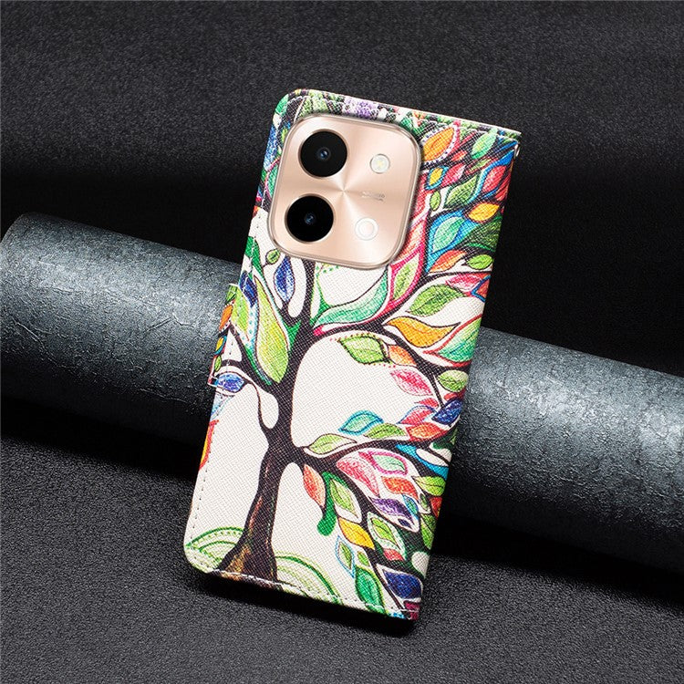 For vivo Y28 4G Case Leather Wallet Stand Phone Cover Pattern Printing - Life Tree