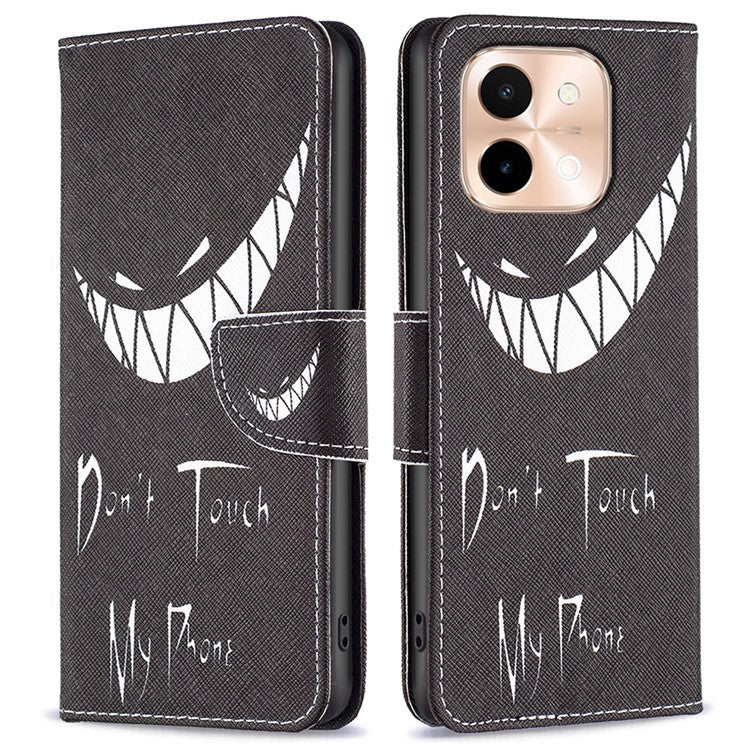 For vivo Y28 4G Case Leather Wallet Stand Phone Cover Pattern Printing - Don't Touch My Phone