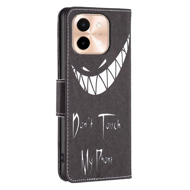 For vivo Y28 4G Case Leather Wallet Stand Phone Cover Pattern Printing - Don't Touch My Phone