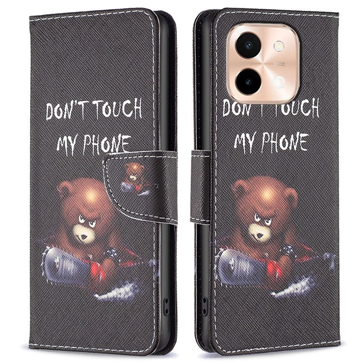 For vivo Y28 4G Case Leather Wallet Stand Phone Cover Pattern Printing - Bear