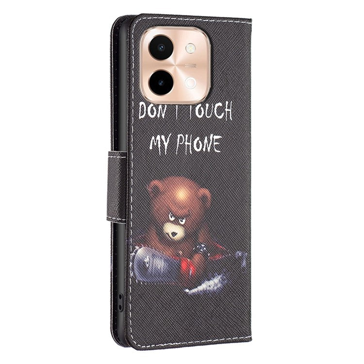 For vivo Y28 4G Case Leather Wallet Stand Phone Cover Pattern Printing - Bear