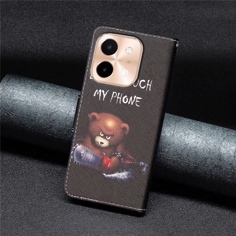 For vivo Y28 4G Case Leather Wallet Stand Phone Cover Pattern Printing - Bear