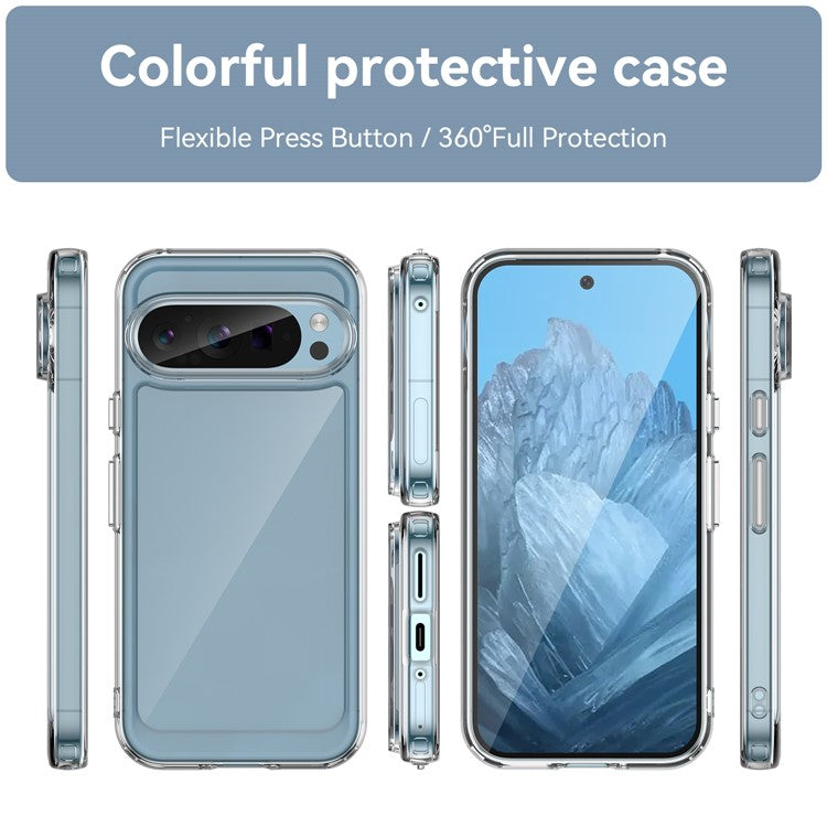 For Google Pixel 9 Pro XL Clear Case Electroplating Buttons (Big Rear Lens Hole)