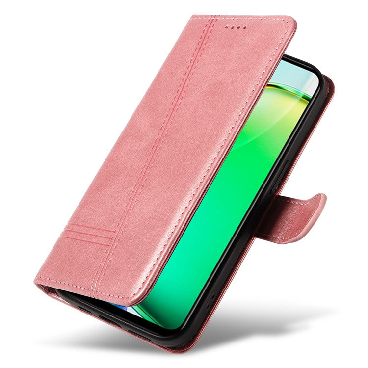 For vivo Y28 4G Case PU Leather Wallet Phone Cover T-Shape Lines Imprint - Rose Gold