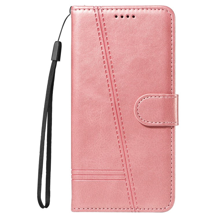 For vivo Y28 4G Case PU Leather Wallet Phone Cover T-Shape Lines Imprint - Rose Gold