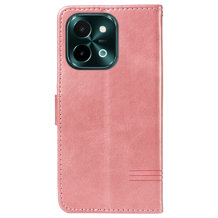 For vivo Y28 4G Case PU Leather Wallet Phone Cover T-Shape Lines Imprint - Rose Gold