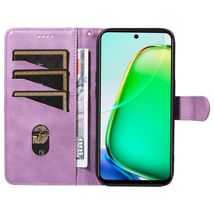 For vivo Y28 4G Case PU Leather Wallet Phone Cover T-shape Lines Imprint - Light Purple