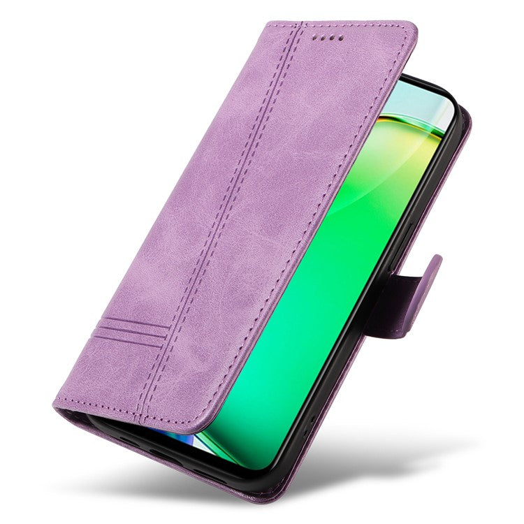 For vivo Y28 4G Case PU Leather Wallet Phone Cover T-shape Lines Imprint - Light Purple