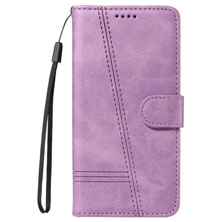 For vivo Y28 4G Case PU Leather Wallet Phone Cover T-shape Lines Imprint - Light Purple