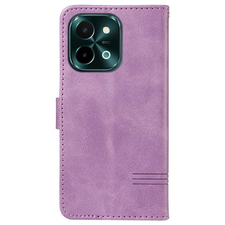 For vivo Y28 4G Case PU Leather Wallet Phone Cover T-shape Lines Imprint - Light Purple