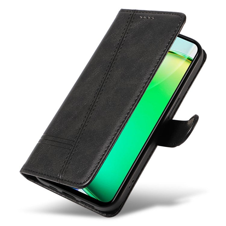 For vivo Y28 4G Case PU Leather Wallet Phone Cover T-shape Lines Imprint - Black