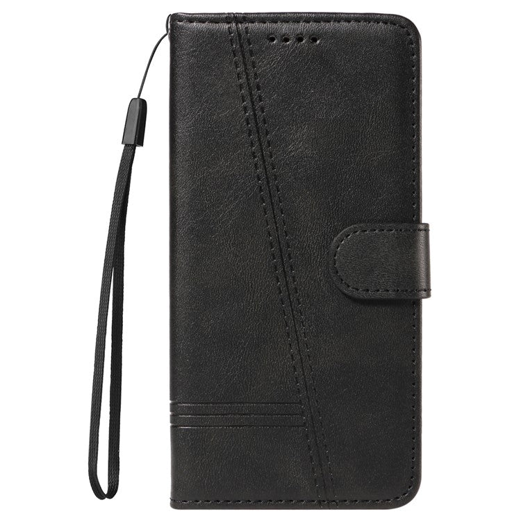 For vivo Y28 4G Case PU Leather Wallet Phone Cover T-shape Lines Imprint - Black