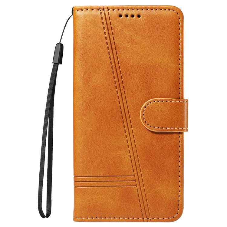 For vivo Y28 4G Case PU Leather Wallet Phone Cover T-shape Lines Imprint - Yellow