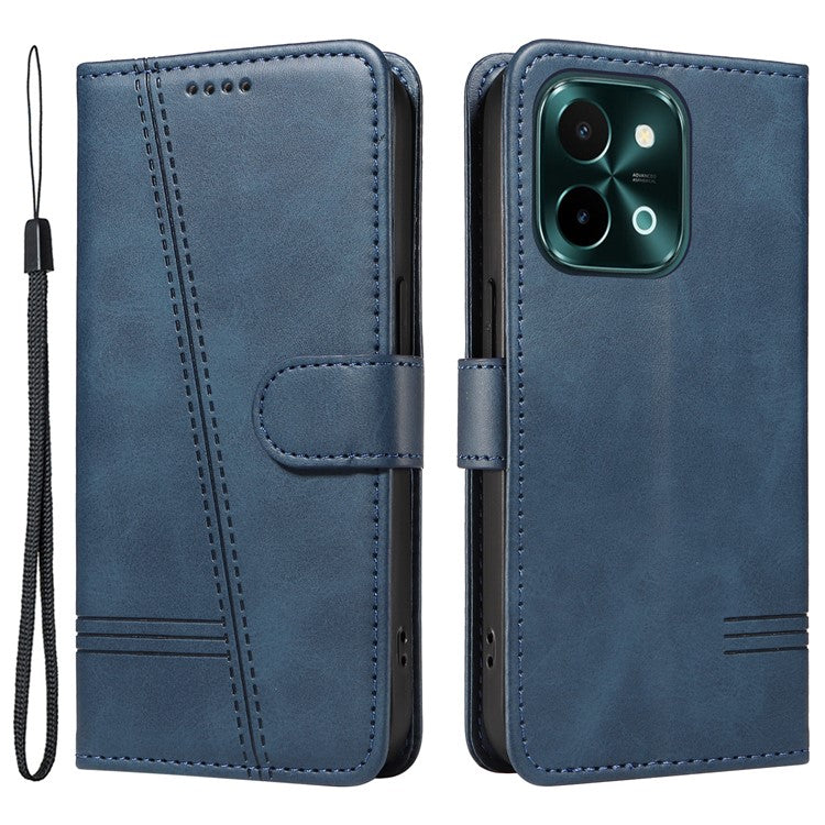 For vivo Y28 4G Case PU Leather Wallet Phone Cover T-shape Lines Imprint - Blue