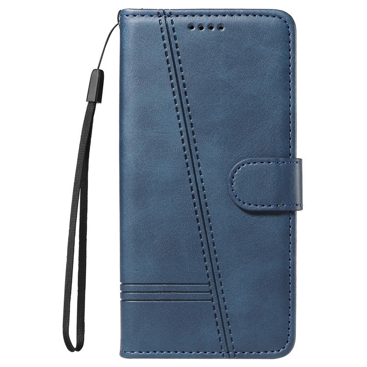 For vivo Y28 4G Case PU Leather Wallet Phone Cover T-shape Lines Imprint - Blue