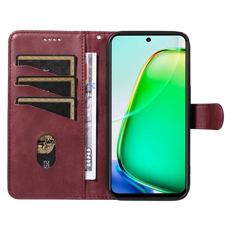 For vivo Y28 4G Case PU Leather Wallet Phone Cover T-shape Lines Imprint - Wine Red