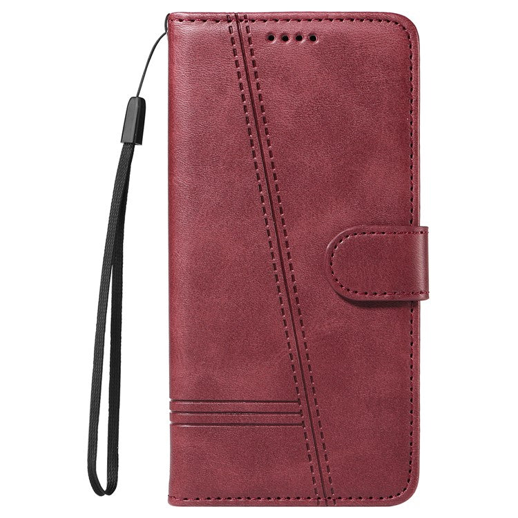 For vivo Y28 4G Case PU Leather Wallet Phone Cover T-shape Lines Imprint - Wine Red