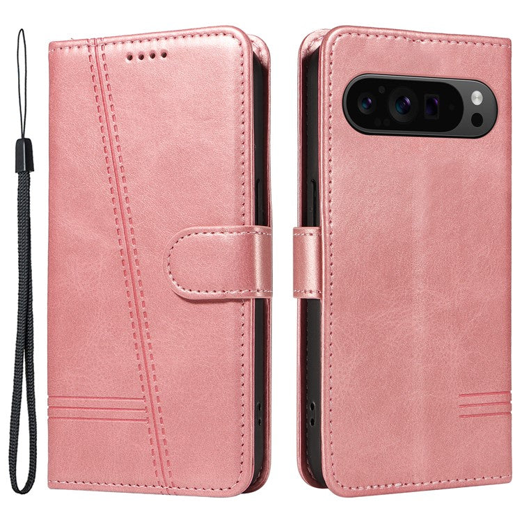 For Google Pixel 9 Pro / Pixel 9 Leather Phone Case with Wallet and Stand Function - Rose Gold