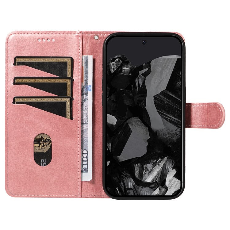 For Google Pixel 9 Pro / Pixel 9 Leather Phone Case with Wallet and Stand Function - Rose Gold