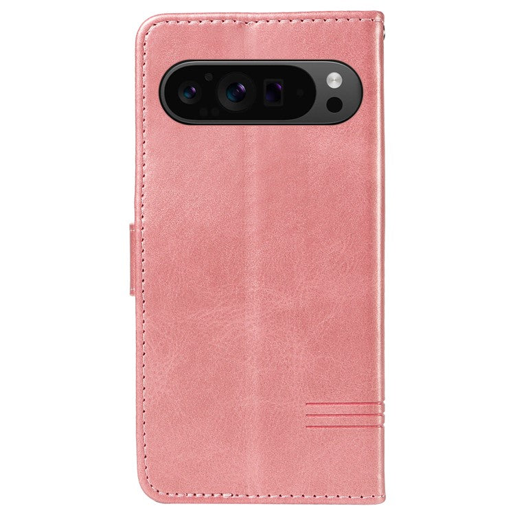 For Google Pixel 9 Pro / Pixel 9 Leather Phone Case with Wallet and Stand Function - Rose Gold