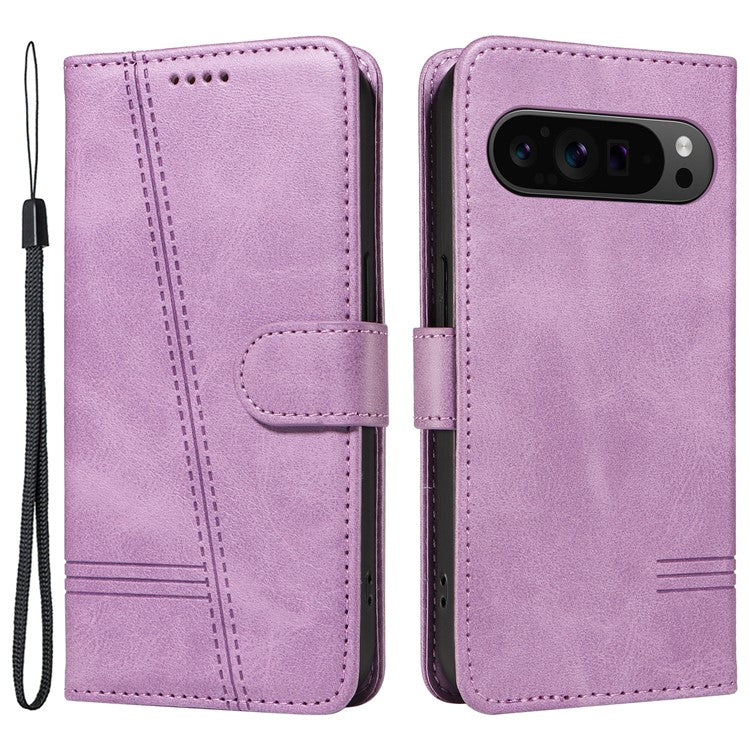 For Google Pixel 9 Pro / Pixel 9 Leather Phone Case with Wallet and Stand Function - Light Purple