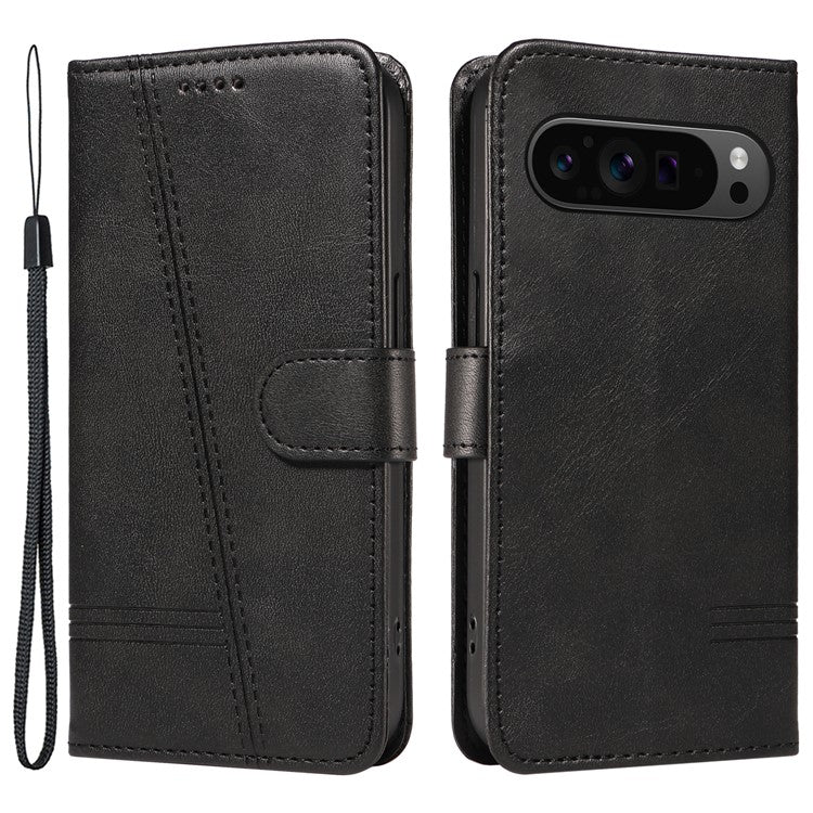 For Google Pixel 9 Pro / Pixel 9 Leather Phone Case with Wallet and Stand Function - Black