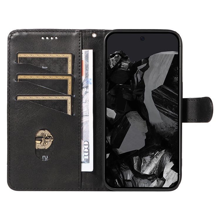 For Google Pixel 9 Pro / Pixel 9 Leather Phone Case with Wallet and Stand Function - Black