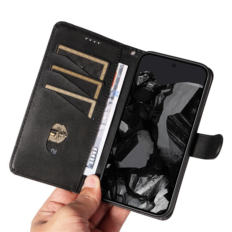 For Google Pixel 9 Pro / Pixel 9 Leather Phone Case with Wallet and Stand Function - Black