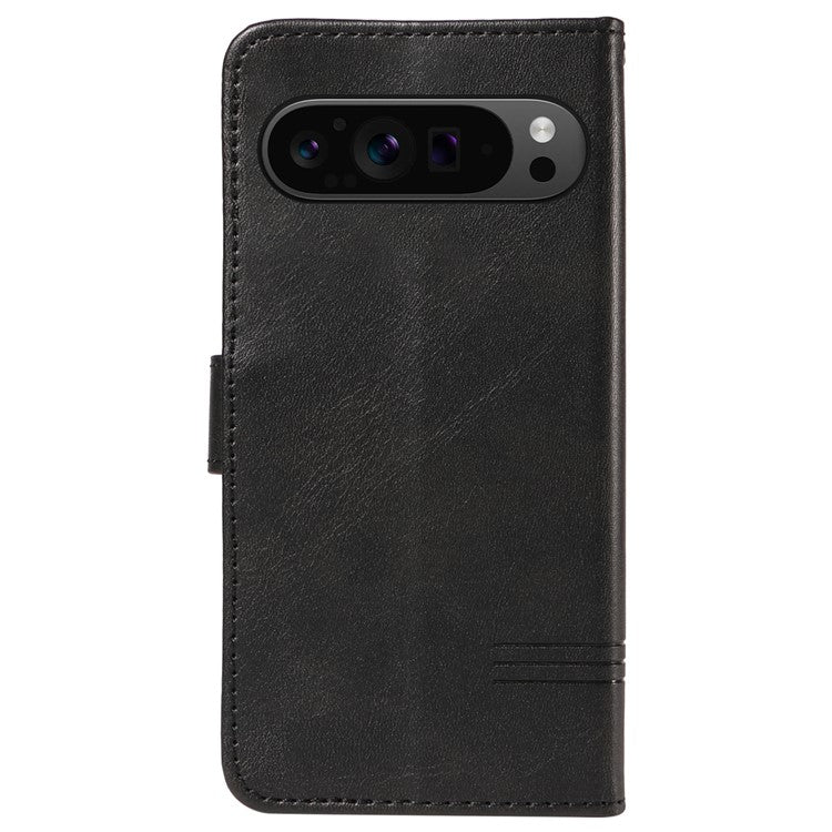 For Google Pixel 9 Pro / Pixel 9 Leather Phone Case with Wallet and Stand Function - Black