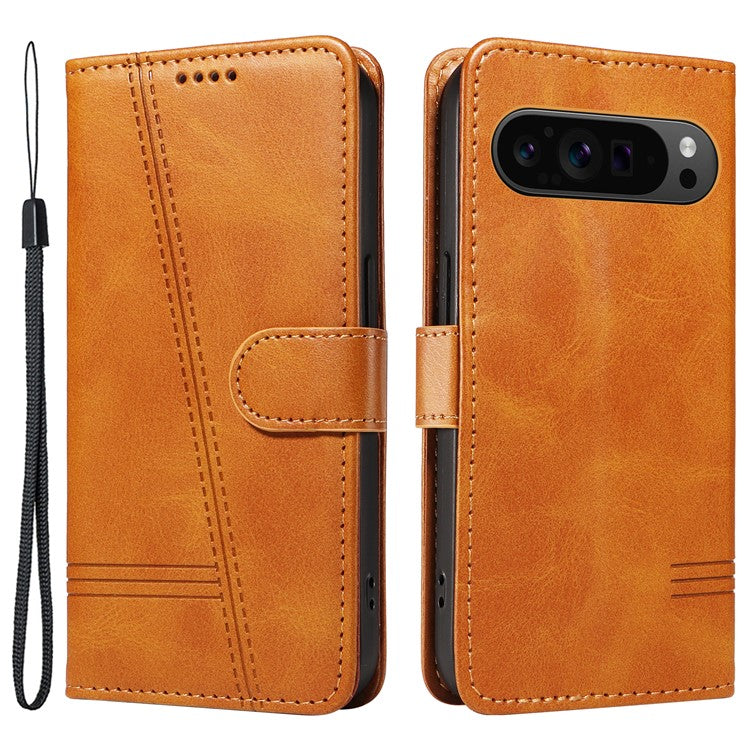 For Google Pixel 9 Pro / Pixel 9 Leather Phone Case with Wallet and Stand Function - Yellow