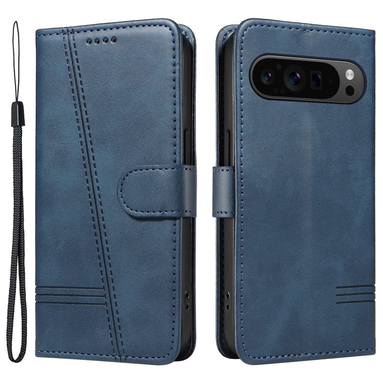 For Google Pixel 9 Pro / Pixel 9 Leather Phone Case with Wallet and Stand Function - Blue