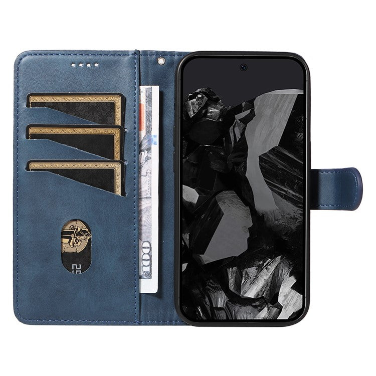 For Google Pixel 9 Pro / Pixel 9 Leather Phone Case with Wallet and Stand Function - Blue