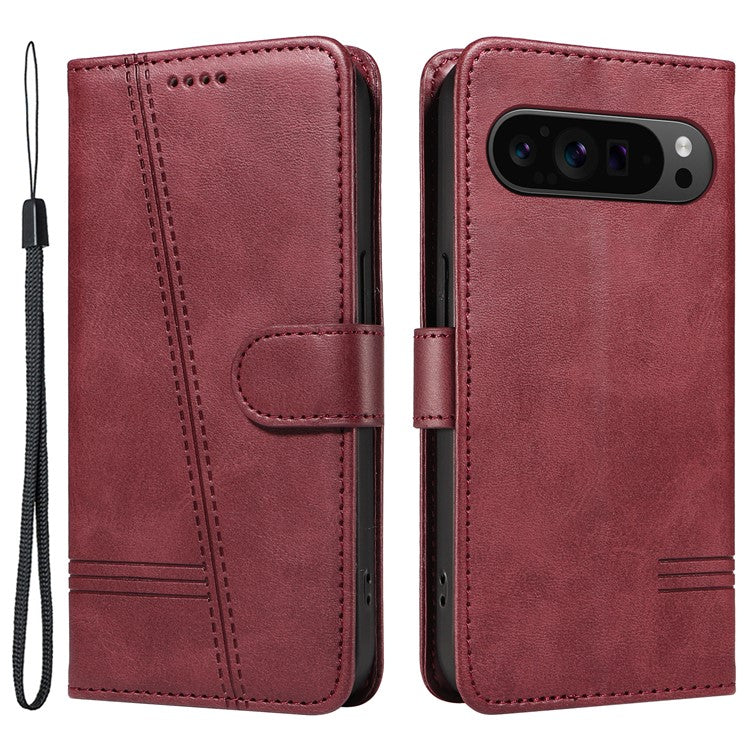 For Google Pixel 9 Pro / Pixel 9 Leather Phone Case with Wallet and Stand Function - Wine Red