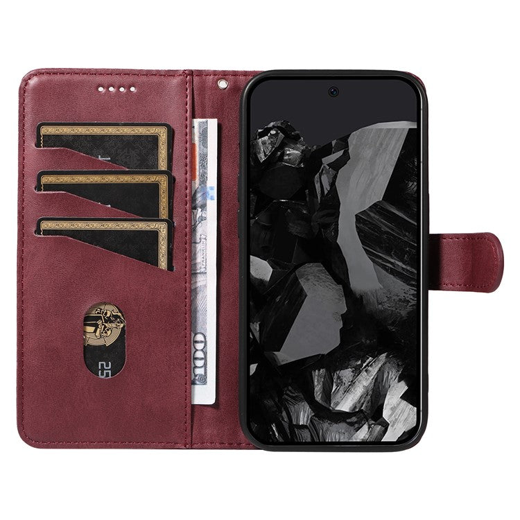 For Google Pixel 9 Pro / Pixel 9 Leather Phone Case with Wallet and Stand Function - Wine Red