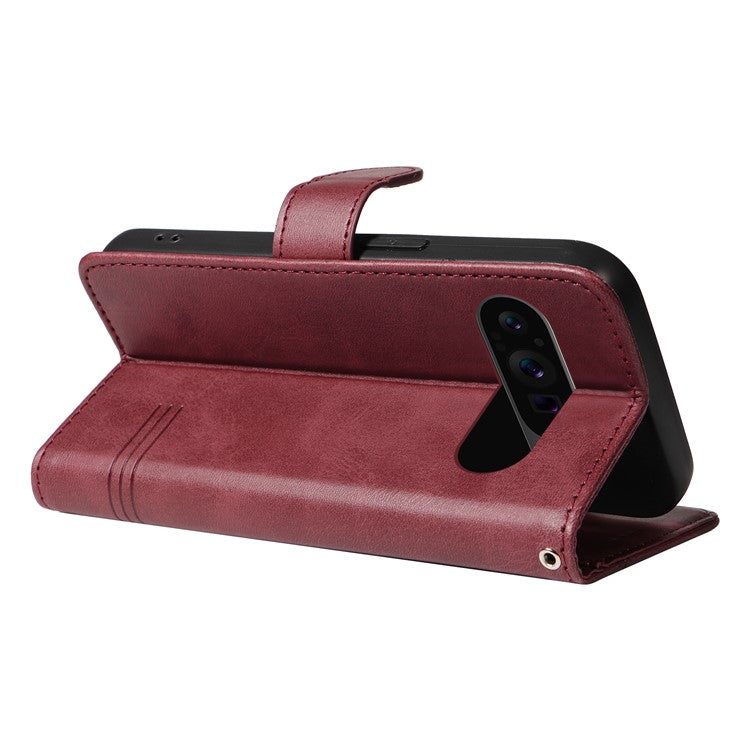 For Google Pixel 9 Pro / Pixel 9 Leather Phone Case with Wallet and Stand Function - Wine Red