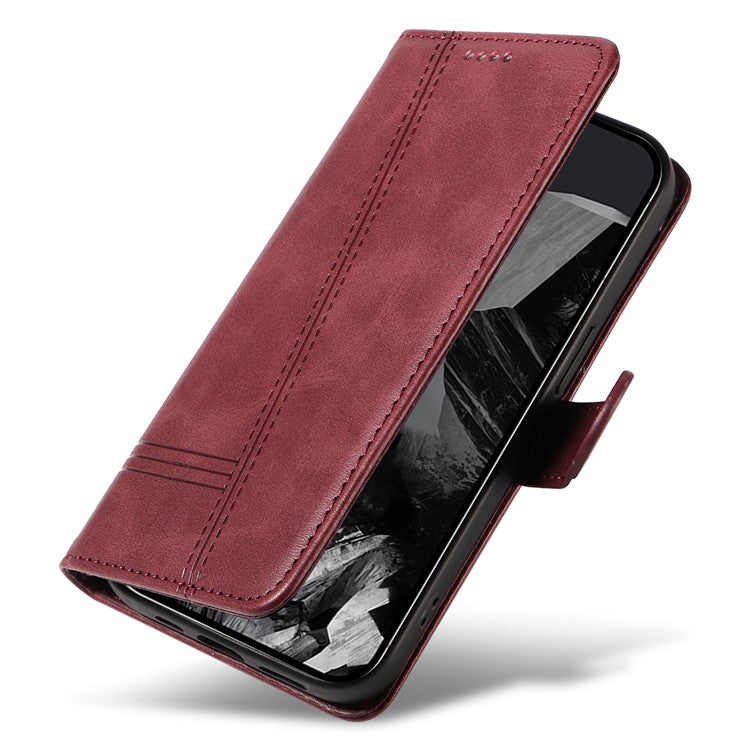 For Google Pixel 9 Pro / Pixel 9 Leather Phone Case with Wallet and Stand Function - Wine Red