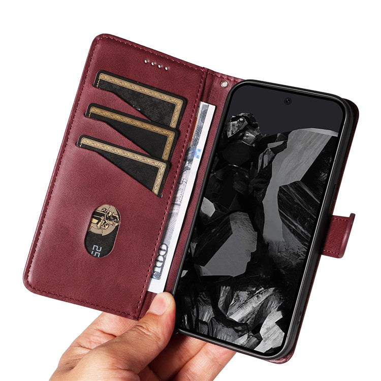 For Google Pixel 9 Pro / Pixel 9 Leather Phone Case with Wallet and Stand Function - Wine Red