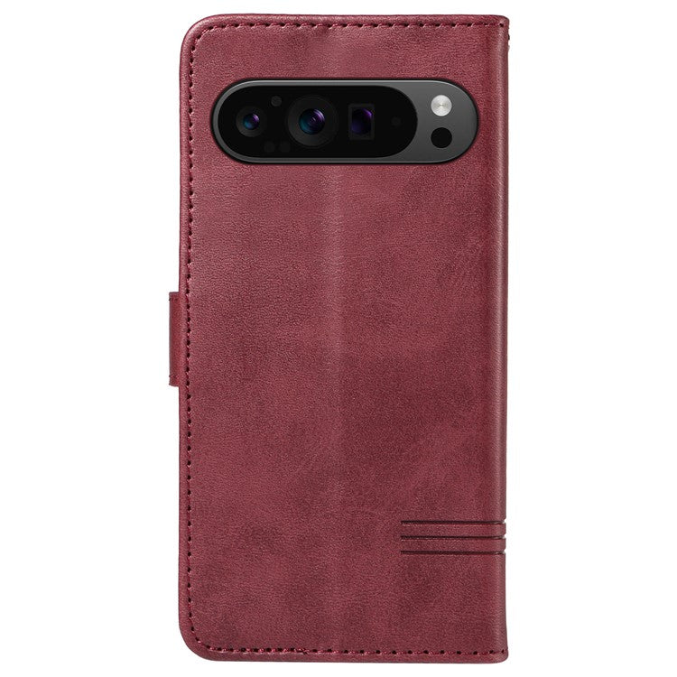 For Google Pixel 9 Pro / Pixel 9 Leather Phone Case with Wallet and Stand Function - Wine Red