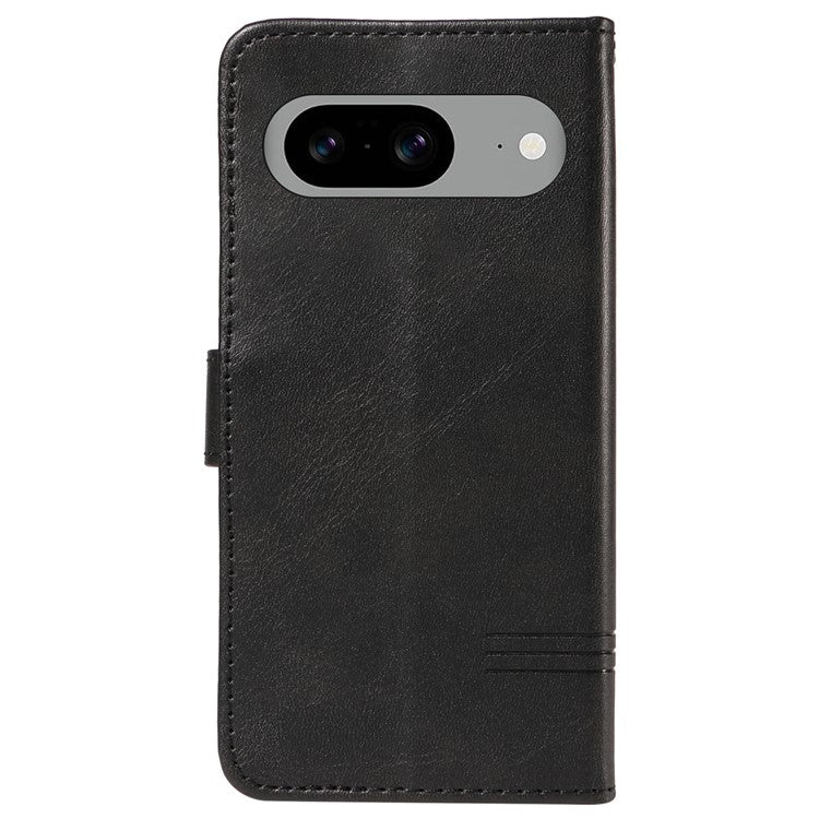 For Google Pixel 8 Case Leather Phone Cover with Wallet and Horizontal Viewing Stand - Black