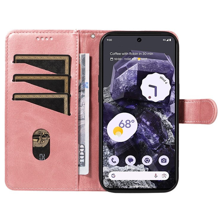 For Google Pixel 8 Case Leather Phone Cover with Wallet and Horizontal Viewing Stand - Rose Gold