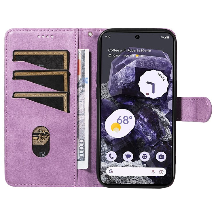 For Google Pixel 8 Case Leather Phone Cover with Wallet and Horizontal Viewing Stand - Light Purple