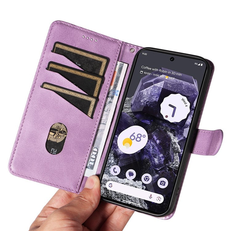 For Google Pixel 8 Case Leather Phone Cover with Wallet and Horizontal Viewing Stand - Light Purple