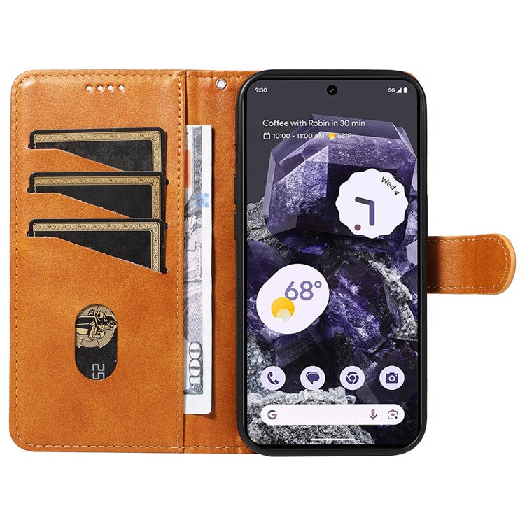 For Google Pixel 8 Case Leather Phone Cover with Wallet and Horizontal Viewing Stand - Yellow