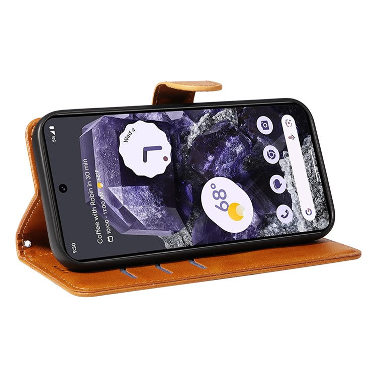 For Google Pixel 8 Case Leather Phone Cover with Wallet and Horizontal Viewing Stand - Yellow