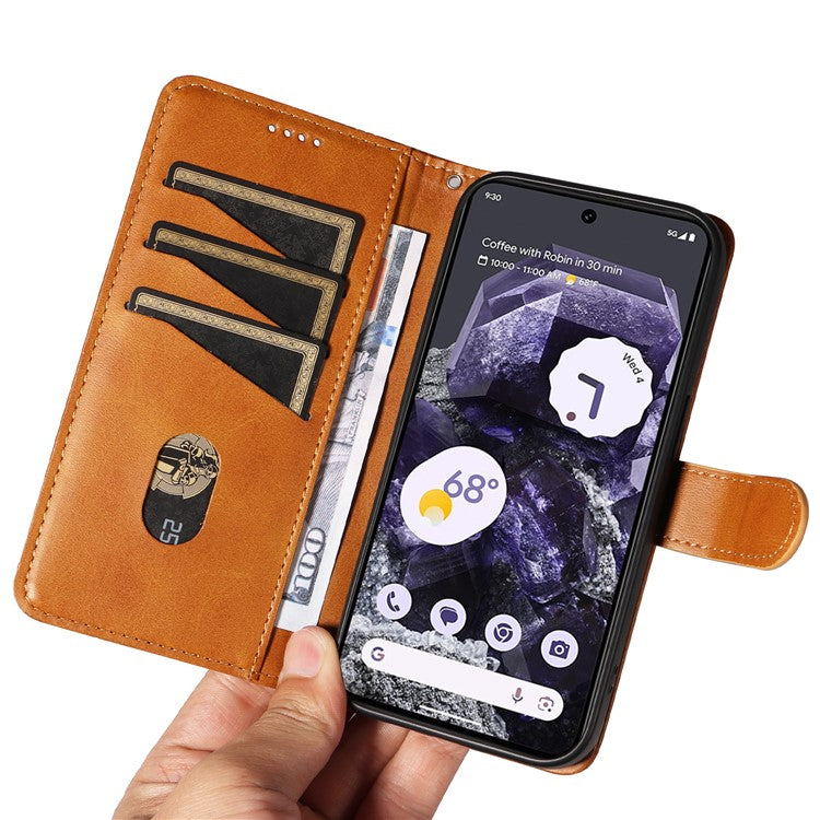 For Google Pixel 8 Case Leather Phone Cover with Wallet and Horizontal Viewing Stand - Yellow