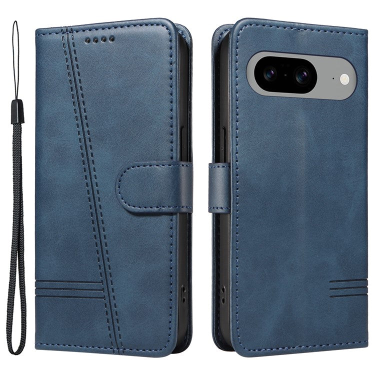 For Google Pixel 8 Case Leather Phone Cover with Wallet and Horizontal Viewing Stand - Blue