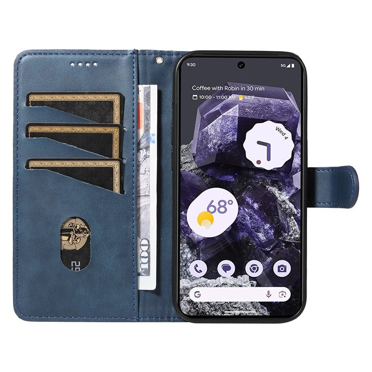 For Google Pixel 8 Case Leather Phone Cover with Wallet and Horizontal Viewing Stand - Blue