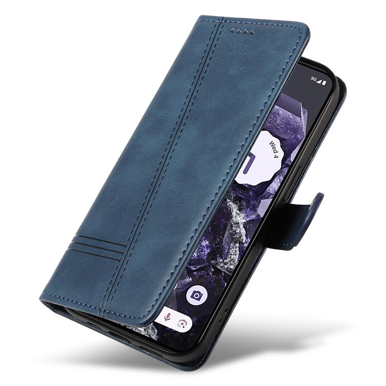 For Google Pixel 8 Case Leather Phone Cover with Wallet and Horizontal Viewing Stand - Blue