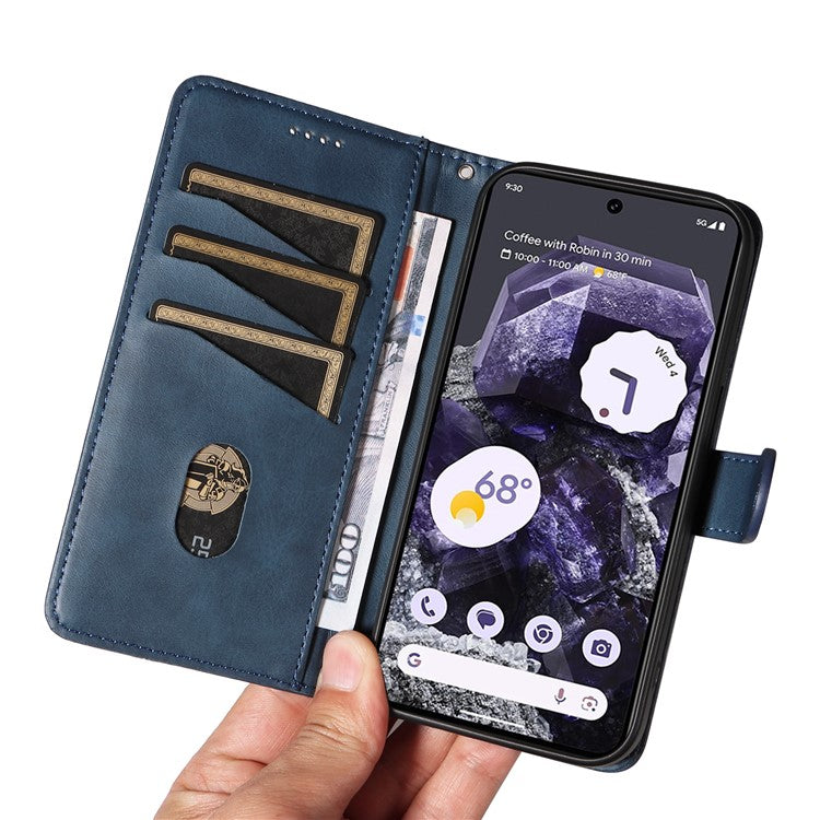 For Google Pixel 8 Case Leather Phone Cover with Wallet and Horizontal Viewing Stand - Blue