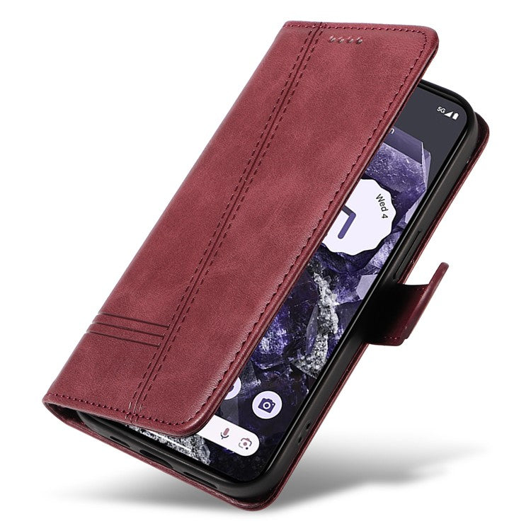 For Google Pixel 8 Case Leather Phone Cover with Wallet and Horizontal Viewing Stand - Wine Red